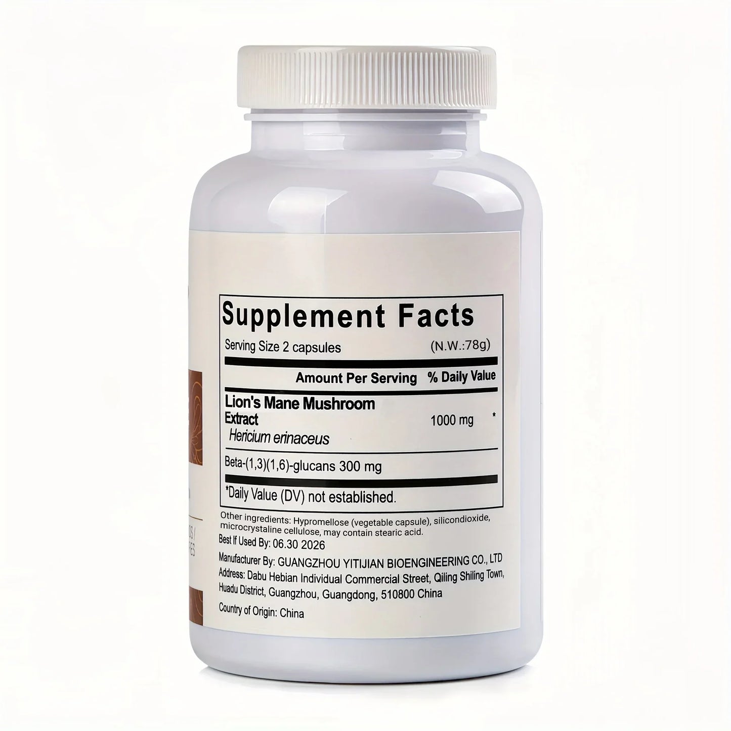 Lion’s Mane Brain Supplement – Cognitive Support Capsules 120 Count