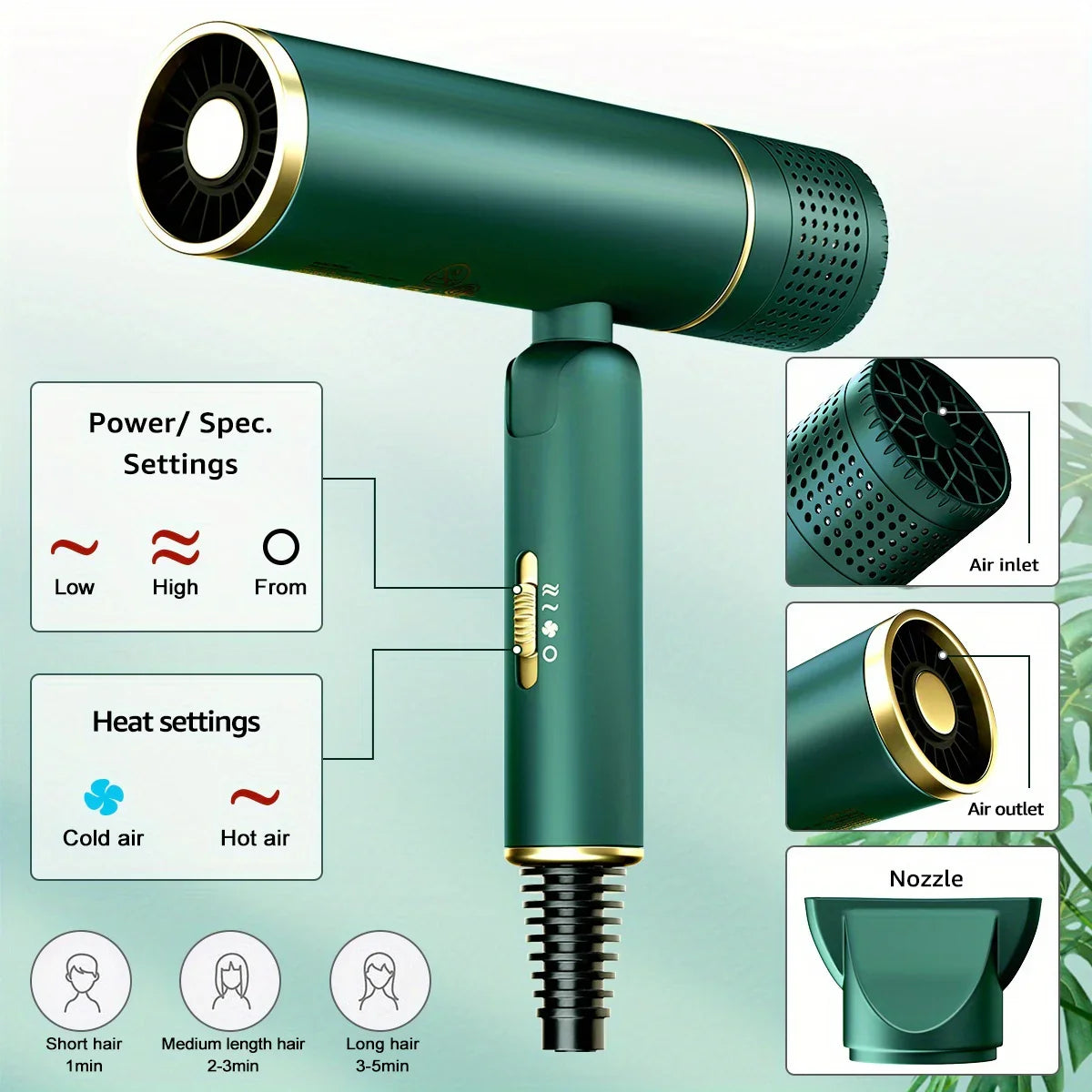 Blue Light Hair Dryer – Ion Hair Care Dryer with Diffuser