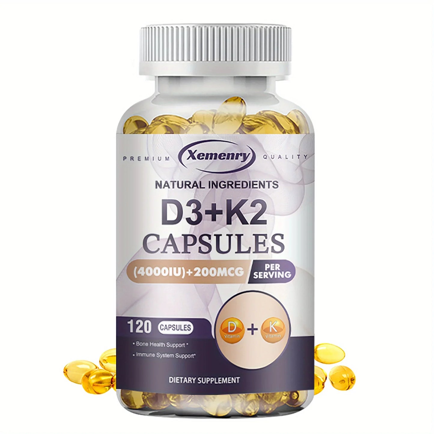 Vitamin D3 K2 Complex – 2-in-1 Daily Supplement for Immune & Bone Health (120 Capsules)