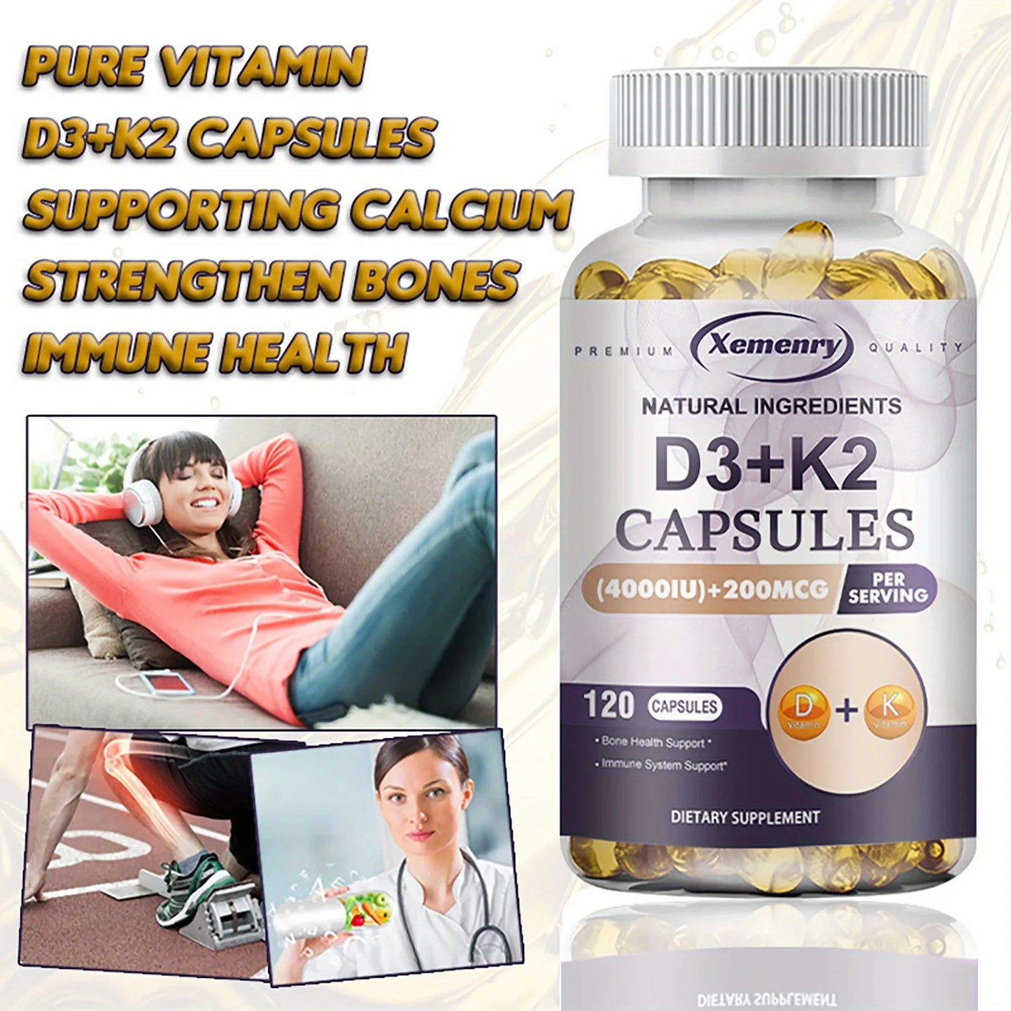 Vitamin D3 K2 Complex – 2-in-1 Daily Supplement for Immune & Bone Health (120 Capsules)