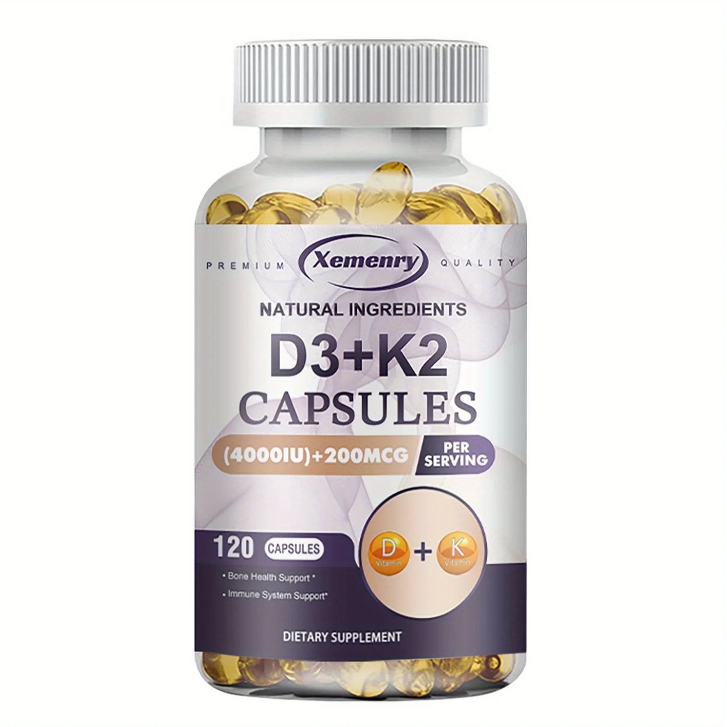 Vitamin D3 K2 Complex – 2-in-1 Daily Supplement for Immune & Bone Health (120 Capsules)