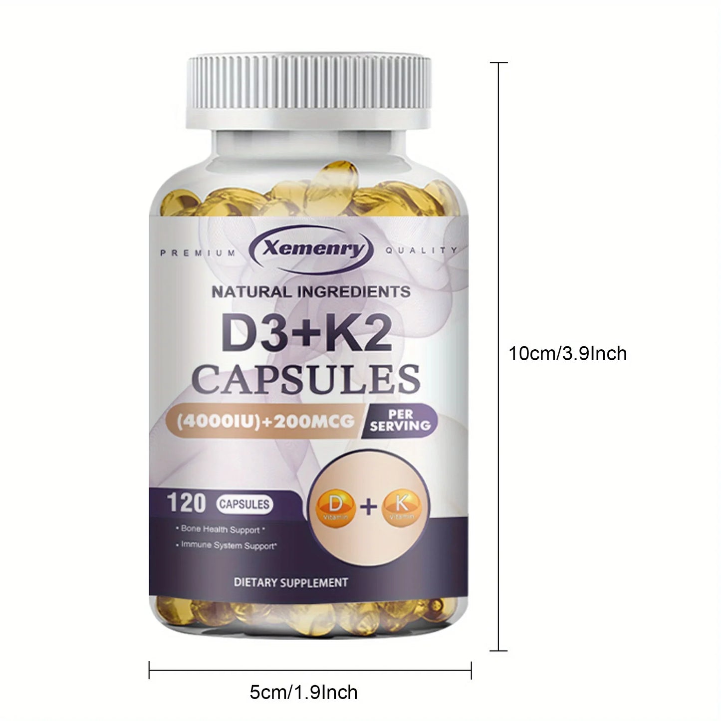 Vitamin D3 K2 Complex – 2-in-1 Daily Supplement for Immune & Bone Health (120 Capsules)