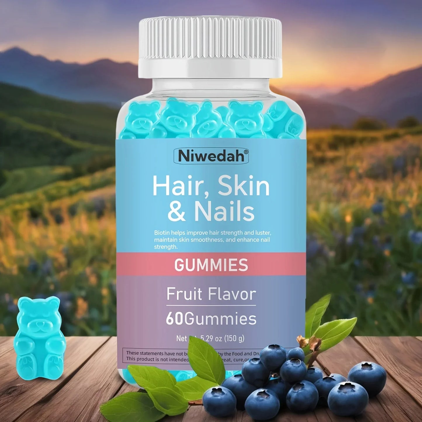 Biotin Gummies for Women & Men 60 Vegan Gluten-Free Gummy Bears Promote Healthy Hair Growth Radiant Skin & Strong Nails - Beauty Supplement Gift