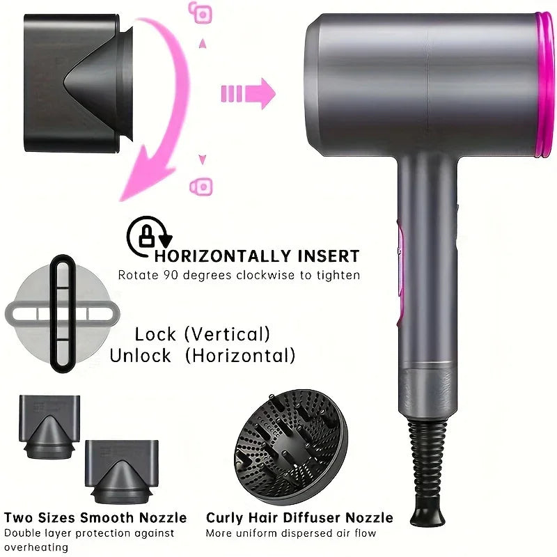 Professional Hair Dryer With Diffuser Ionic Conditioning - Powerful, Fast Hairdryer Blow Dryer, AC Motor Heat Hot And Cold Wind Constant Temperature Hair Care Without Damaging Hair