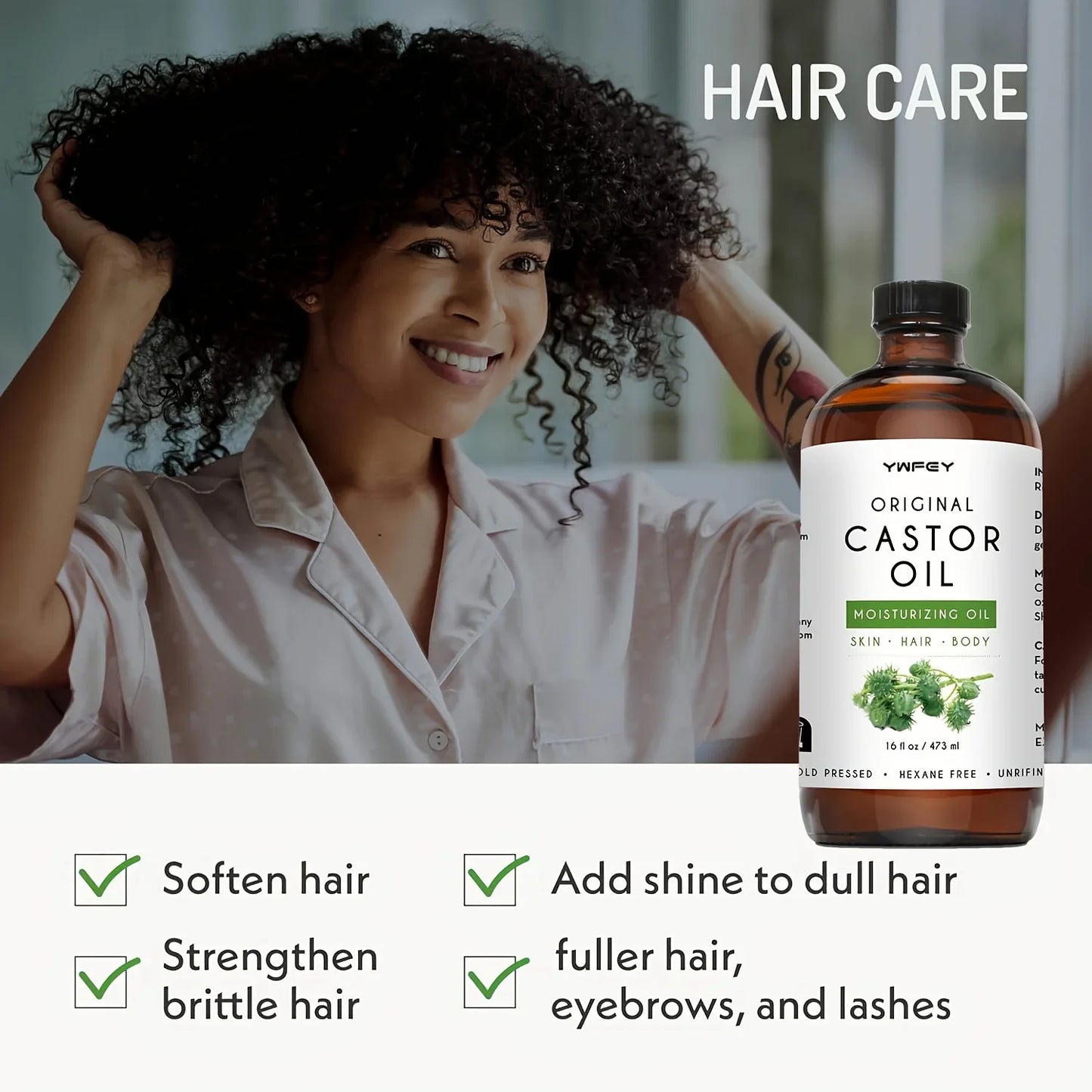Castor Oil for Hair and Skin – 16oz Glass Bottle