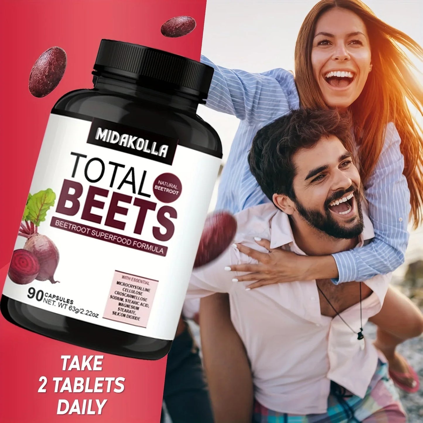 Beetroot Energy Boosters – Circulation, Immunity & Gut Health – 90 Capsules for Men & Women