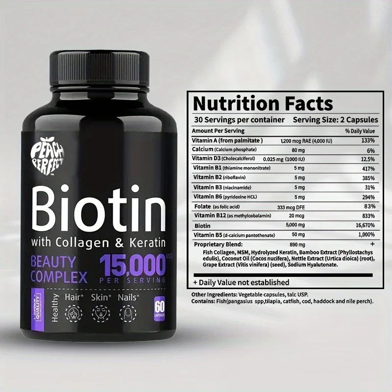 Collagen Keratin Supplement – Hair, Skin & Nail Vitamins – 60 Count Biotin Nutritional Support