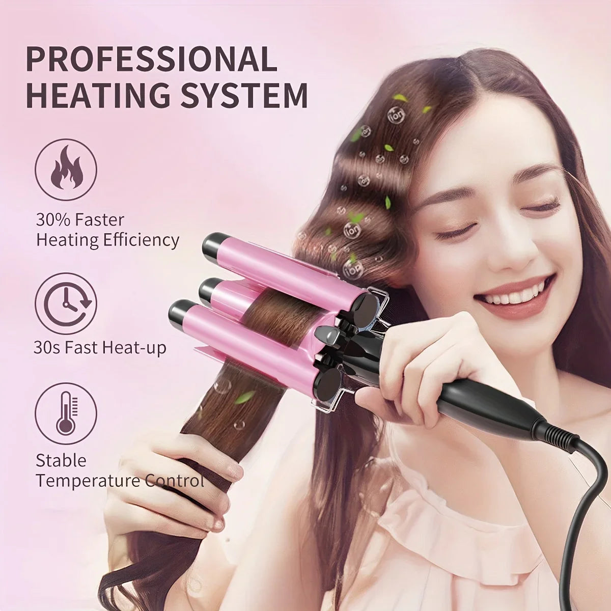 Ceramic Curling Iron – 3 Tube Hair Curler with LED & Rapid Heating
