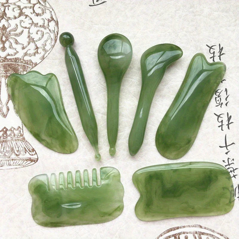 Gua Sha Tool Set – 7pcs Natural Resin Scrapers for Face & Body