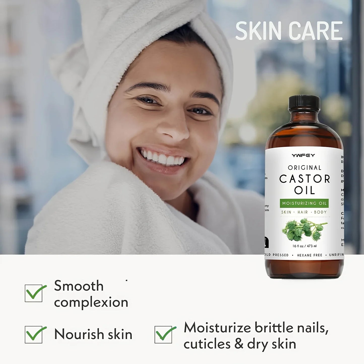 Castor Oil for Hair and Skin – 16oz Glass Bottle