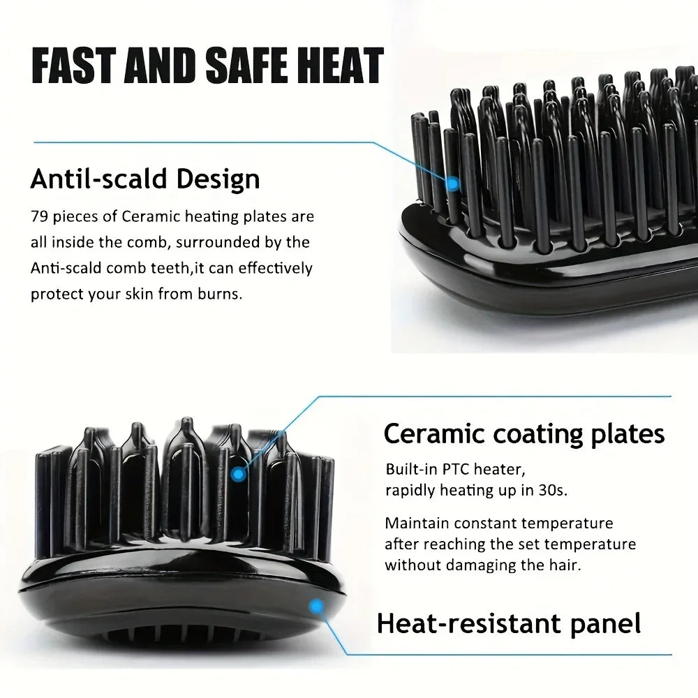 Ceramic Hair Straightener Brush for Smooth, Shiny Hair