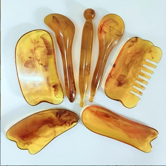 Gua Sha Tool Set – 7pcs Natural Resin Scrapers for Face & Body