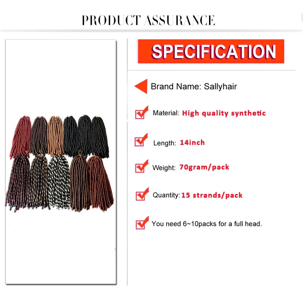Sallyhair 14inch Synthetic Faux Soft Afro Dreadlock Crochet Braids