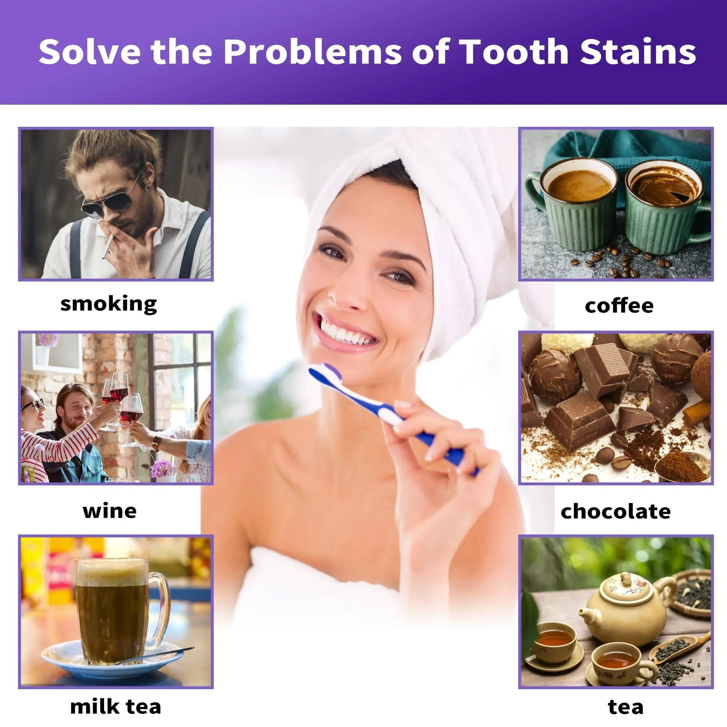 Dental Purple Toothpaste for Teeth Whitening, Tooth Stain Removal, Tooth Paint Booster for Brightness and Reduce Yellowing
