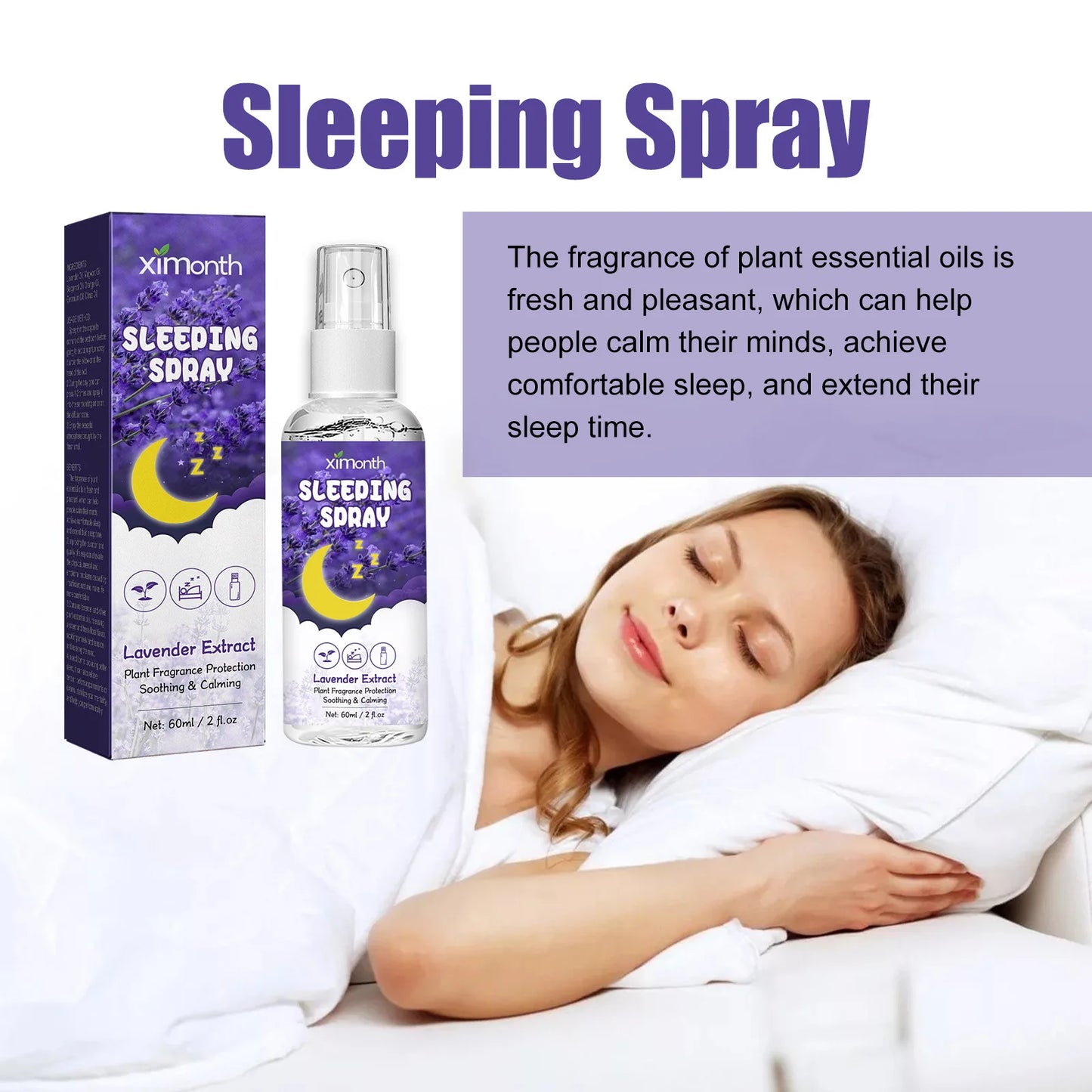 Lavender Sleep Spray Relieve Fatigue Anxiety Help Relaxing Body Aromatherapy Pillow Room Deep Sleep Natural Essential Oil Mist