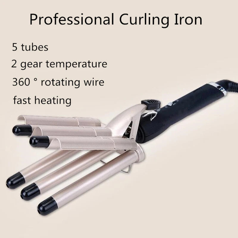 5-tube curler for fast heating and large waves, iron ceramic 3 tube curler suitable for all types of hair