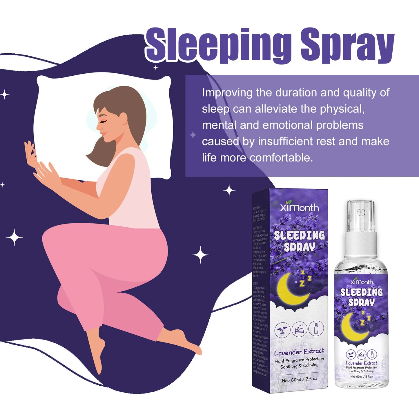 Lavender Sleep Spray Relieve Fatigue Anxiety Help Relaxing Body Aromatherapy Pillow Room Deep Sleep Natural Essential Oil Mist