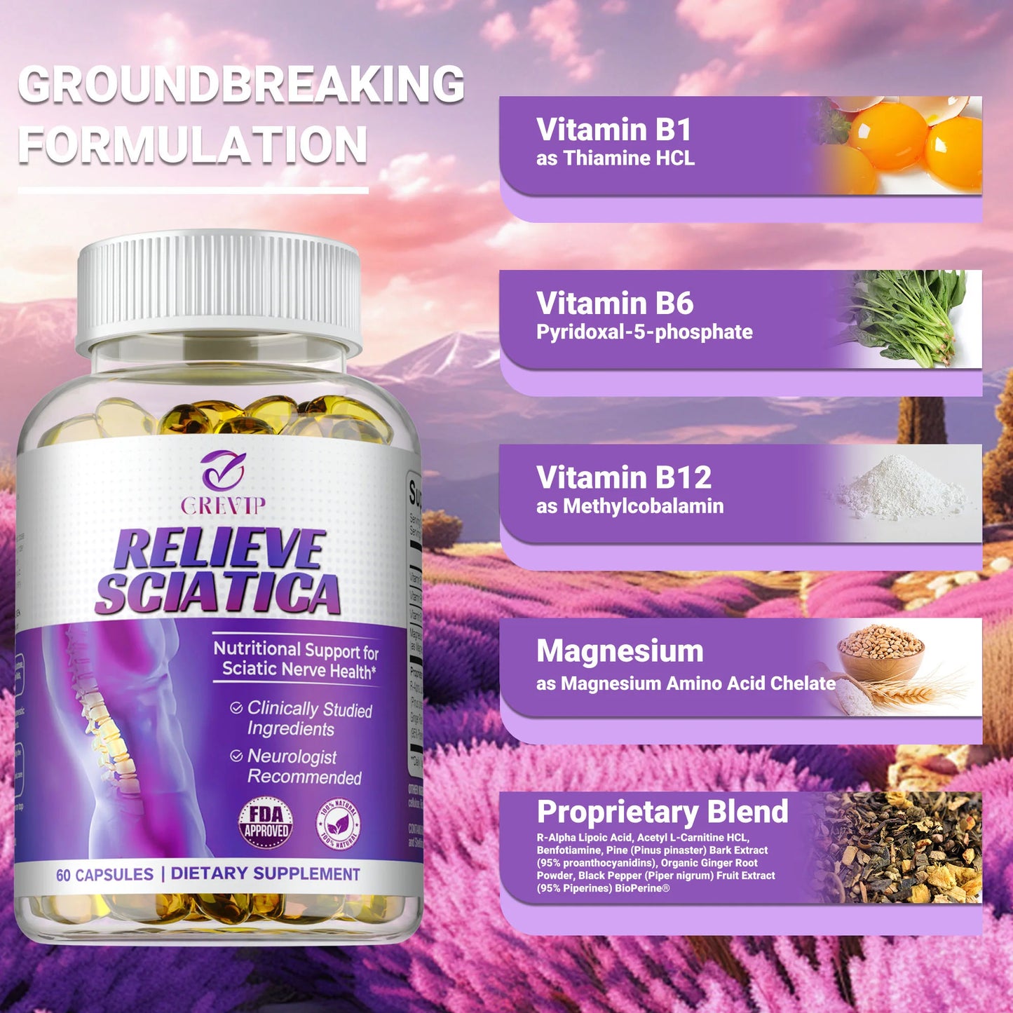 GREVIP Sciatica Relief – Alpha Lipoic Acid Supplement for Nerve Comfort