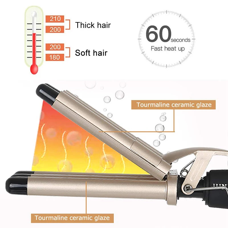 5-tube curler for fast heating and large waves, iron ceramic 3 tube curler suitable for all types of hair