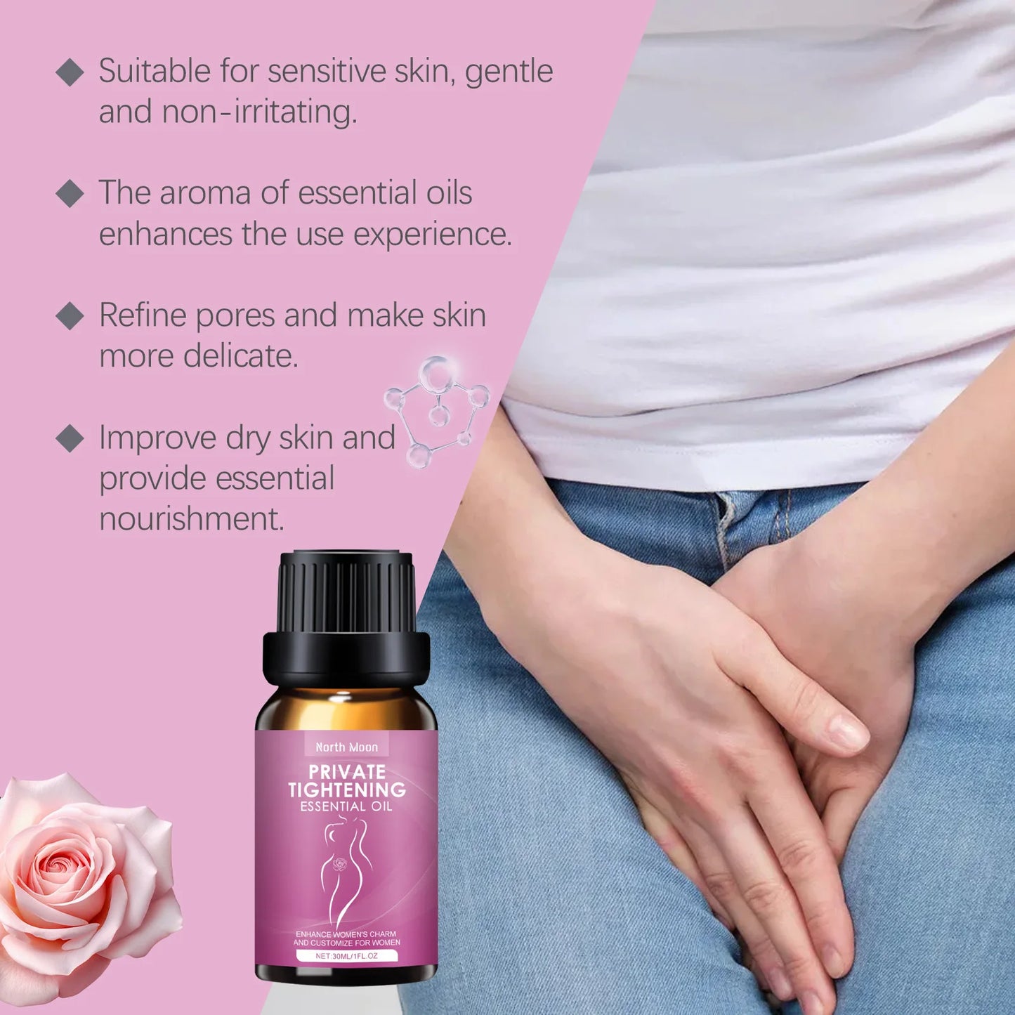 North Moon Rose Private Parts Care Oil Reducing Dirt Brightening Skin Balance Hormones Keep Firming Women Body Moisturizing Oils