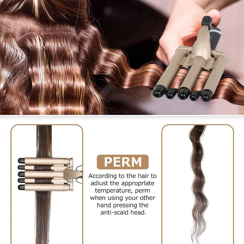 5-tube curler for fast heating and large waves, iron ceramic 3 tube curler suitable for all types of hair