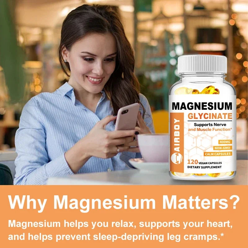 Magnesium Glycinate Capsules - Support Bone Immune System,Heart Health Mineral Supplement Help Natural Sleep