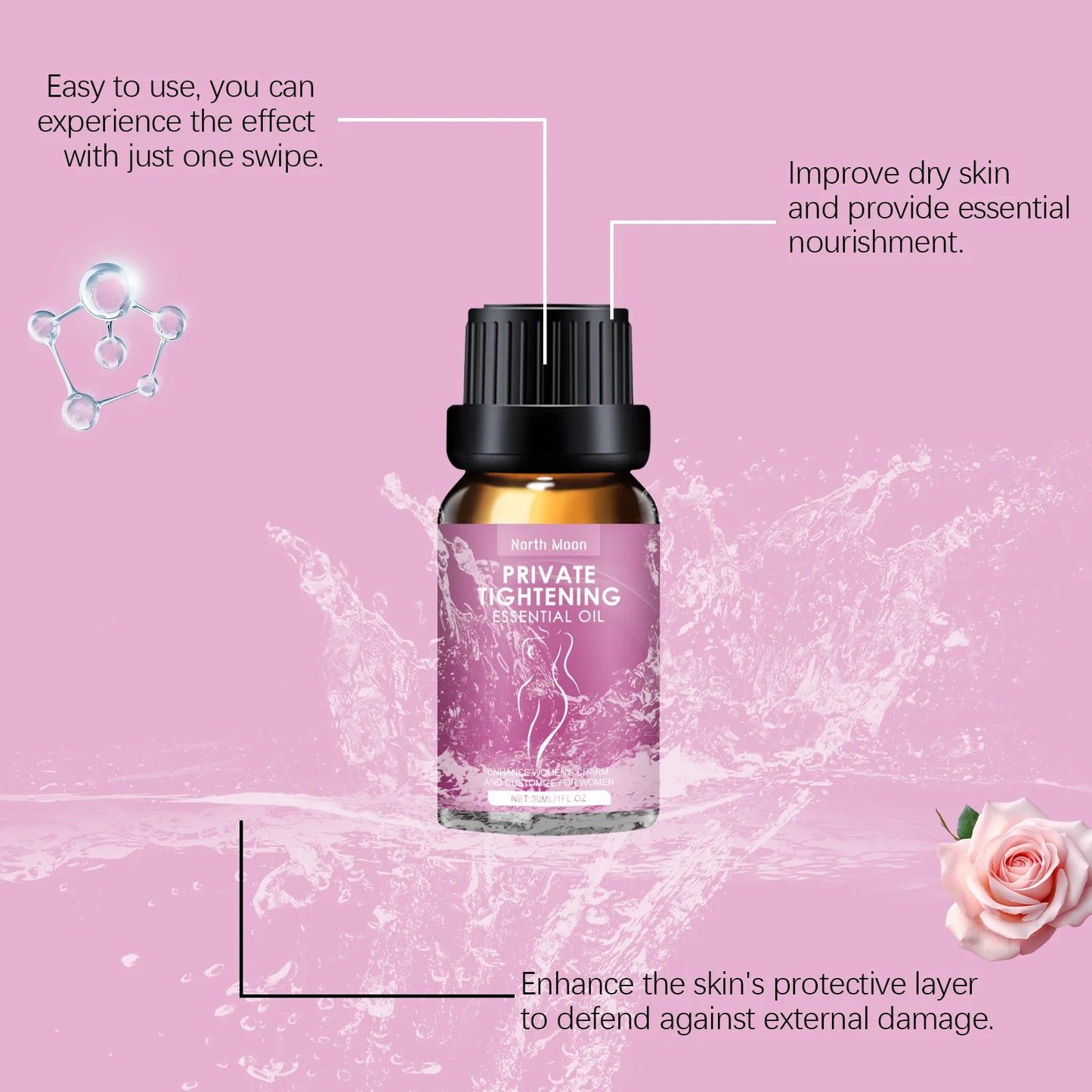 North Moon Rose Private Parts Care Oil Reducing Dirt Brightening Skin Balance Hormones Keep Firming Women Body Moisturizing Oils