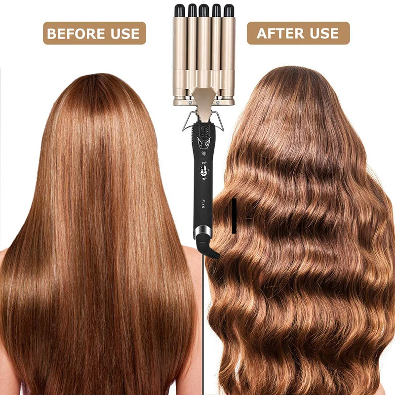 5-tube curler for fast heating and large waves, iron ceramic 3 tube curler suitable for all types of hair