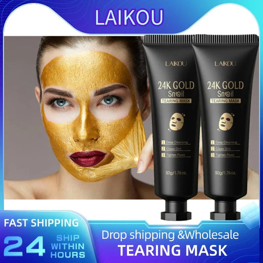 LAIKOU 24K Gold Snail Mask – Deep Cleansing, Moisturizing & Anti-Aging Peel Off Mask