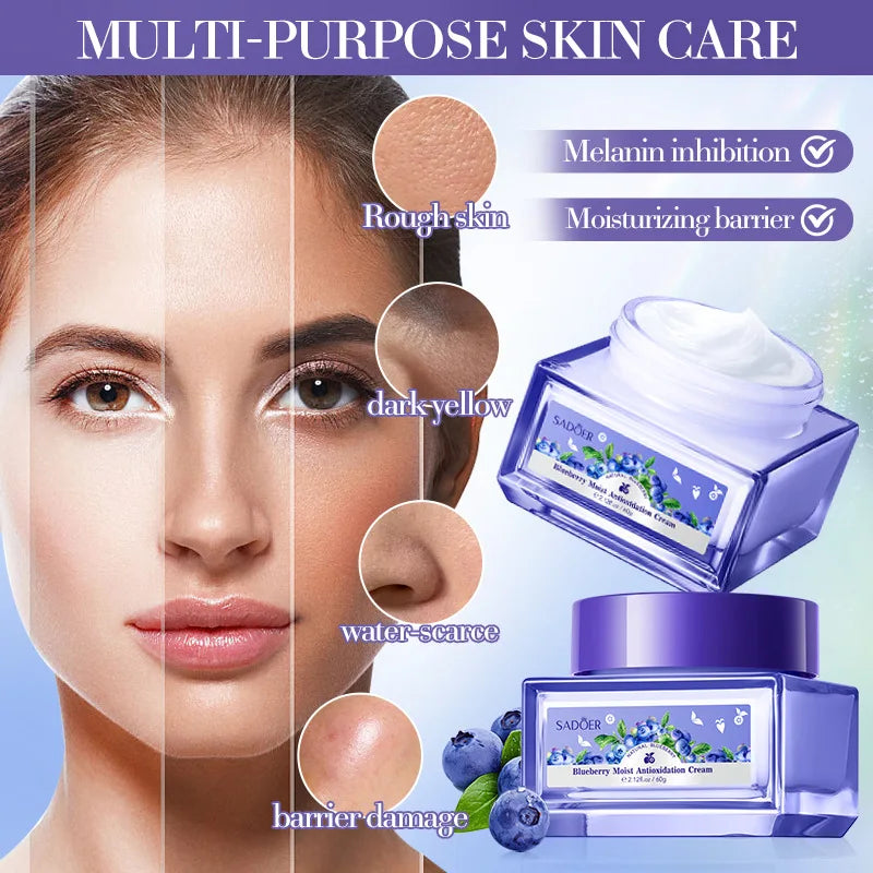 SADOER Blueberry Hyaluronic Acid Skin Brightening Cream Skincare Moisturizing Nourishing Facial Creams Beauty Skin Care Product