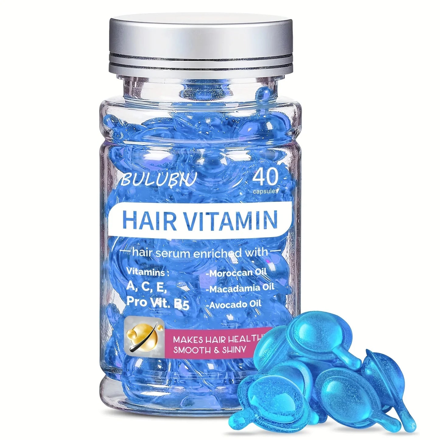 40 Capsules Hair Repair Oil with Vitamins a C E & B5 Hydrating Smoothing No-Rinse Serum for All Hair Types Unisex Adult