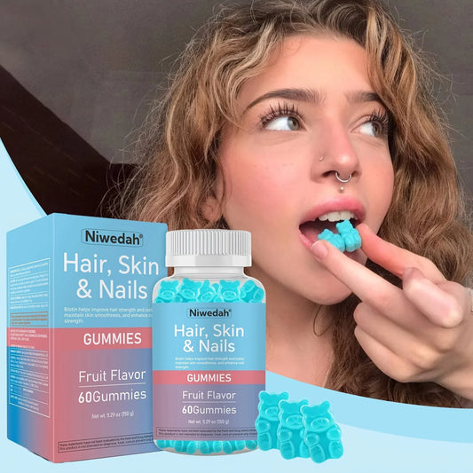 Biotin Gummies for Women & Men 60 Vegan Gluten-Free Gummy Bears Promote Healthy Hair Growth Radiant Skin & Strong Nails - Beauty Supplement Gift
