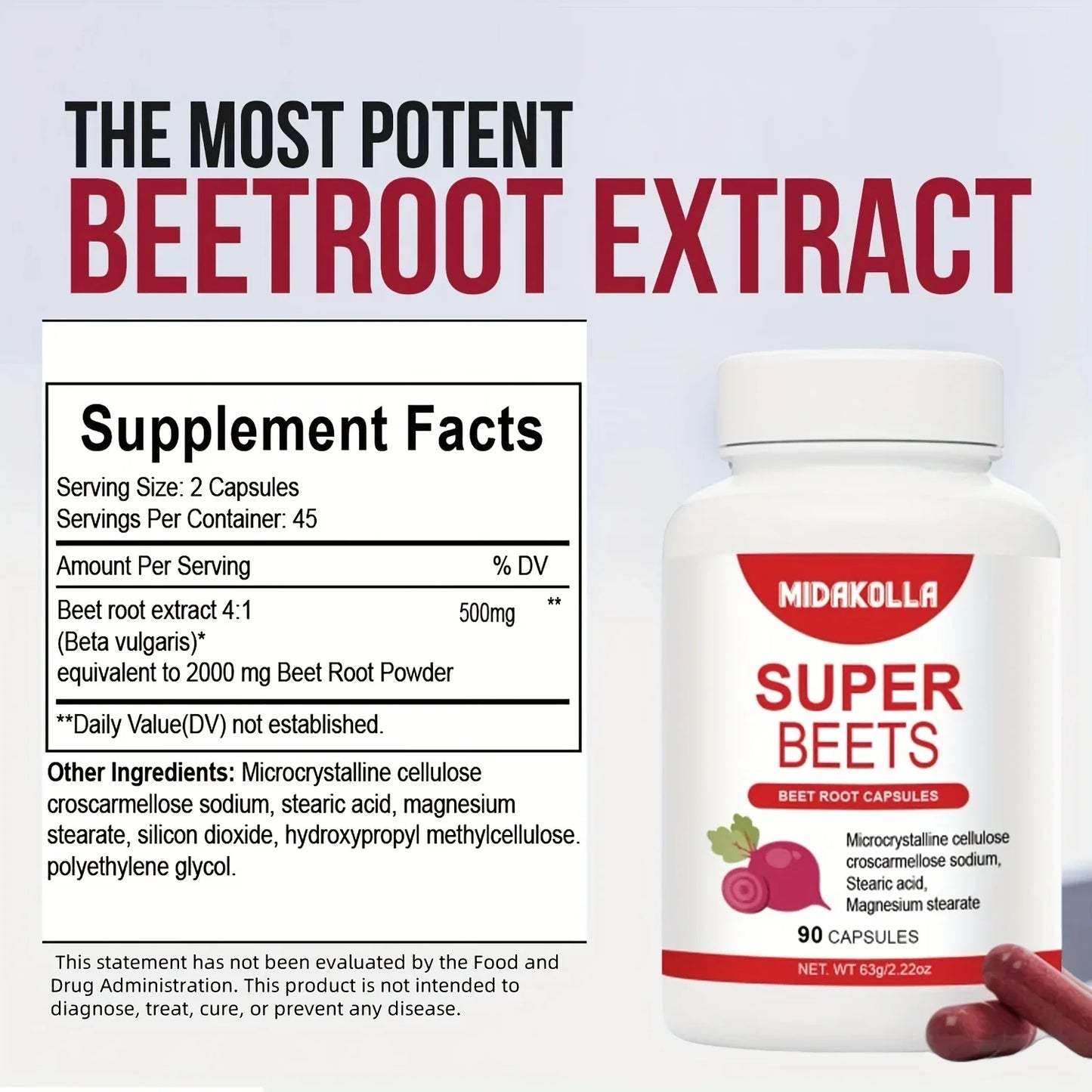 Beetroot Boost Natural Energy & Immunity Supplement 90 Capsules Supports Healthy Blood Pressure & Gut Health for Men & Women