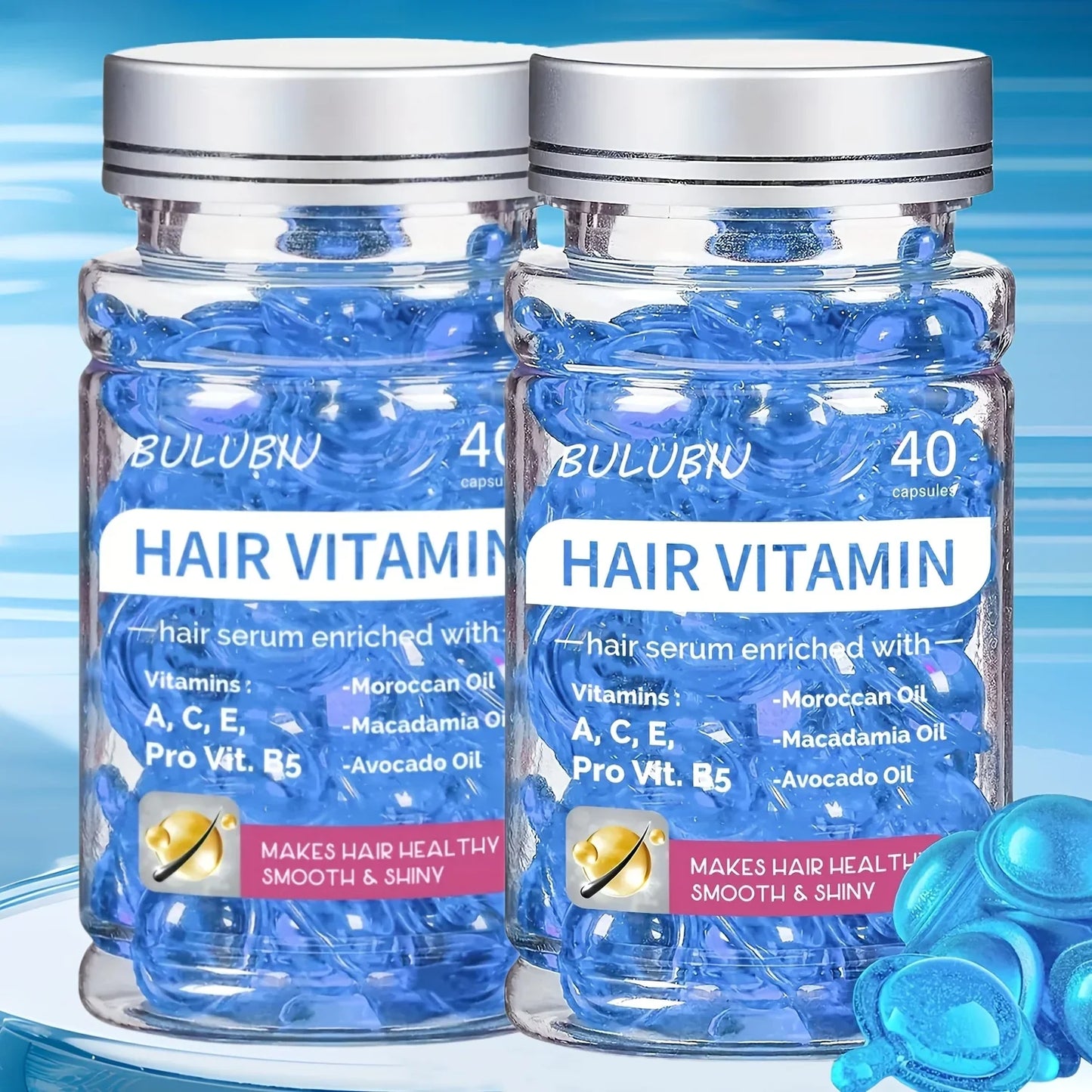 40 Capsules Hair Repair Oil with Vitamins a C E & B5 Hydrating Smoothing No-Rinse Serum for All Hair Types Unisex Adult