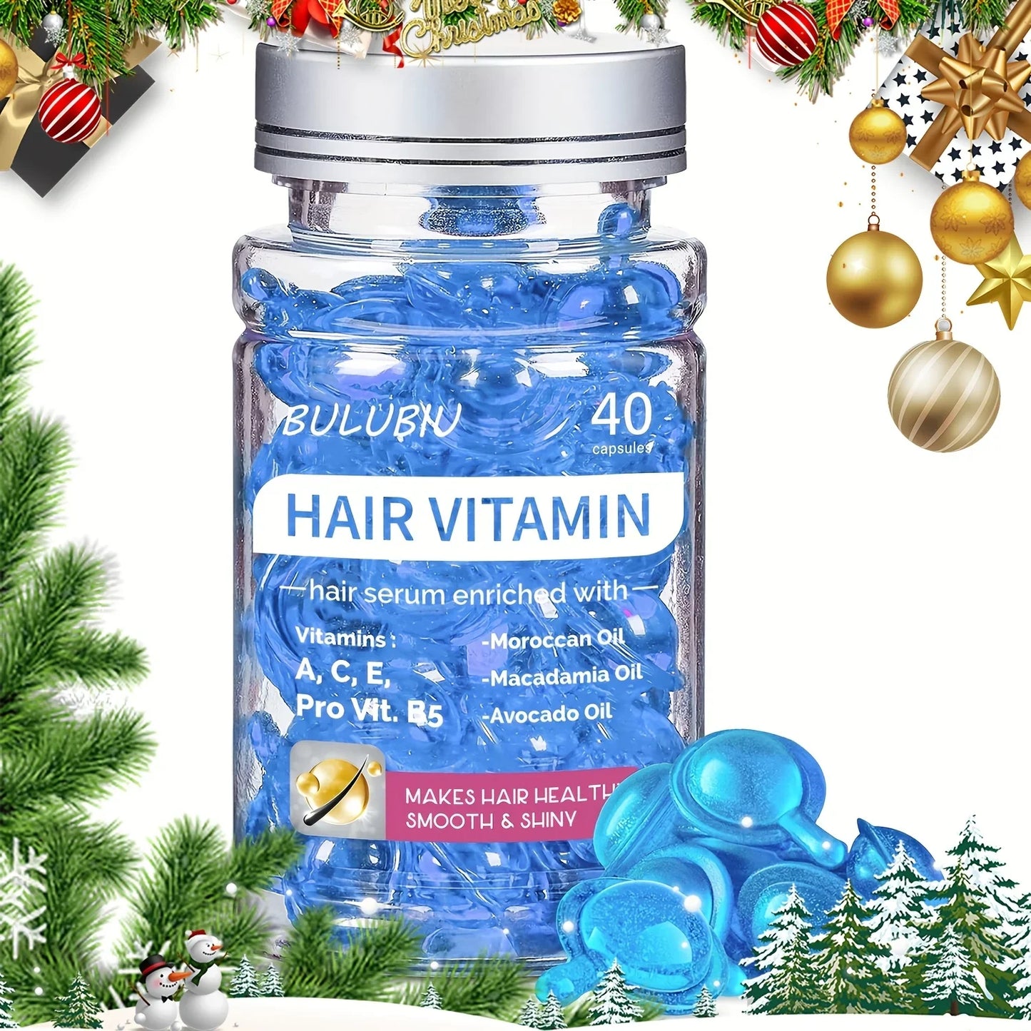 40 Capsules Hair Repair Oil with Vitamins a C E & B5 Hydrating Smoothing No-Rinse Serum for All Hair Types Unisex Adult