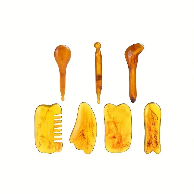 Gua Sha Tool Set – 7pcs Natural Resin Scrapers for Face & Body