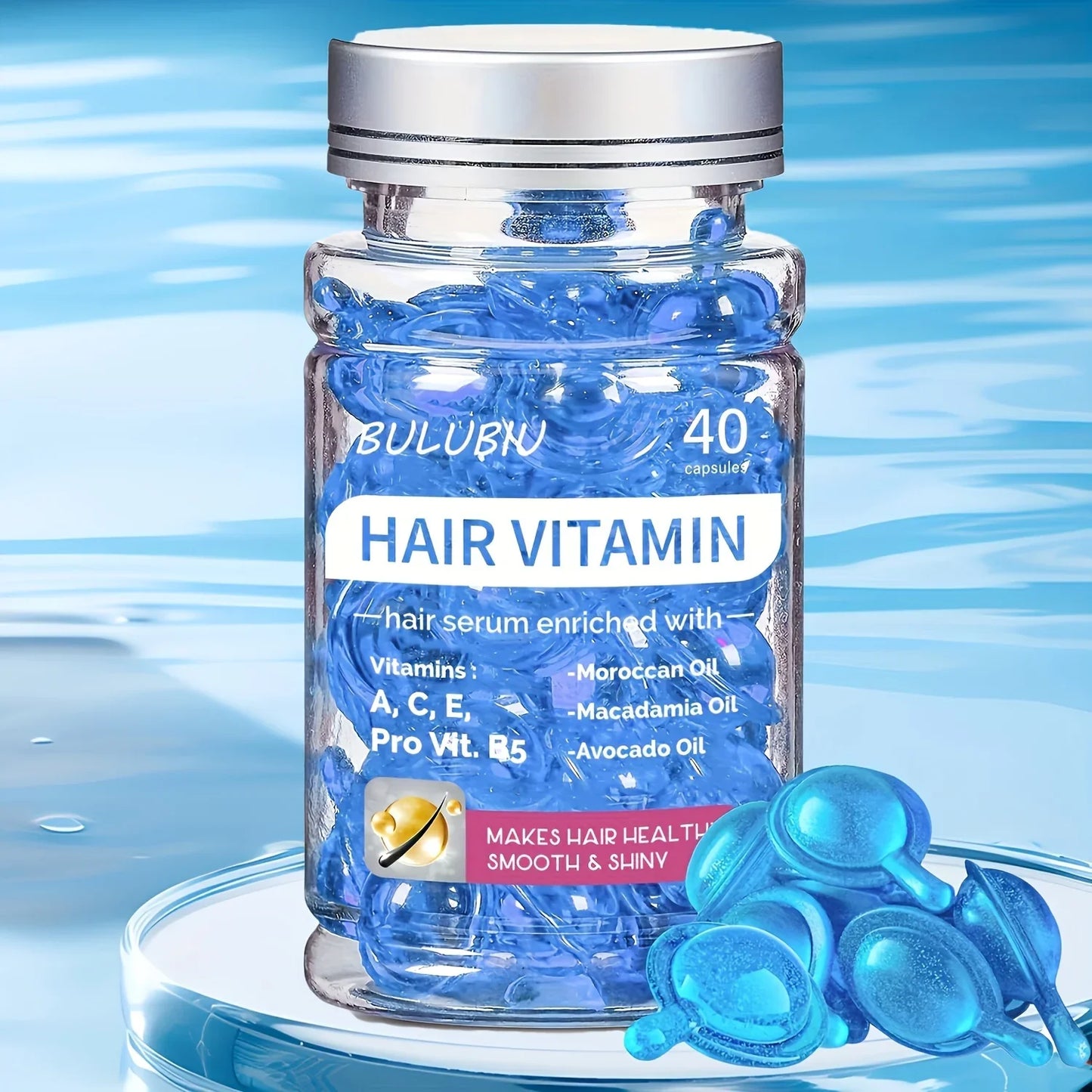40 Capsules Hair Repair Oil with Vitamins a C E & B5 Hydrating Smoothing No-Rinse Serum for All Hair Types Unisex Adult
