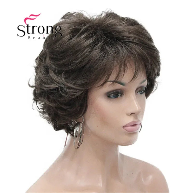 Dark Auburn Short Curly Synthetic Hair Wig Thick Average