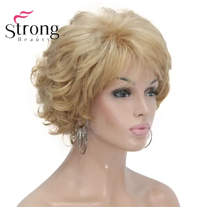 Dark Auburn Short Curly Synthetic Hair Wig Thick Average