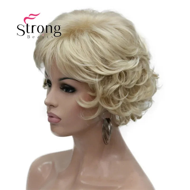 Dark Auburn Short Curly Synthetic Hair Wig Thick Average