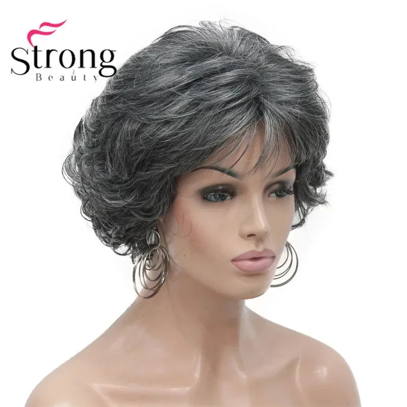 Dark Auburn Short Curly Synthetic Hair Wig Thick Average
