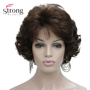 Dark Auburn Short Curly Synthetic Hair Wig Thick Average