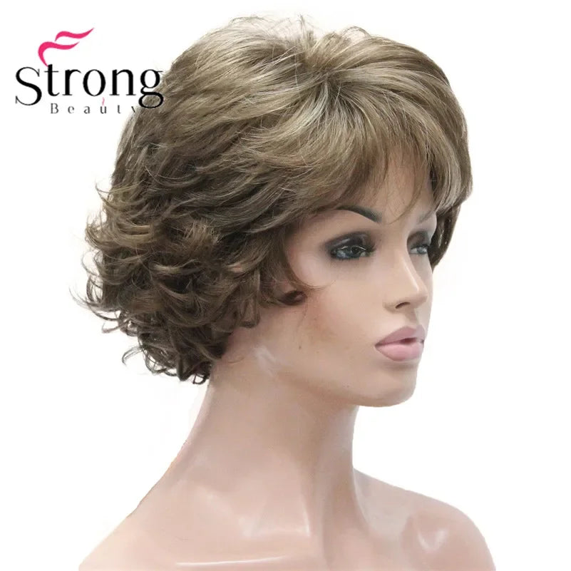 Dark Auburn Short Curly Synthetic Hair Wig Thick Average