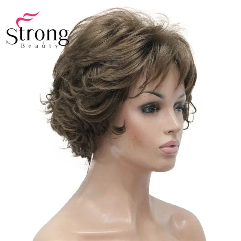 Dark Auburn Short Curly Synthetic Hair Wig Thick Average