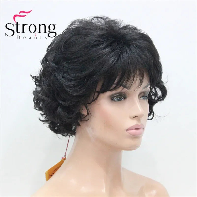 Dark Auburn Short Curly Synthetic Hair Wig Thick Average