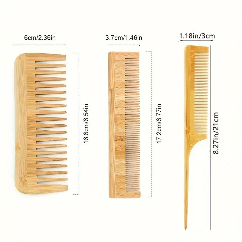 Bamboo Hair Brush Set – 6pc Eco Hair Care Kit for All Hair Types