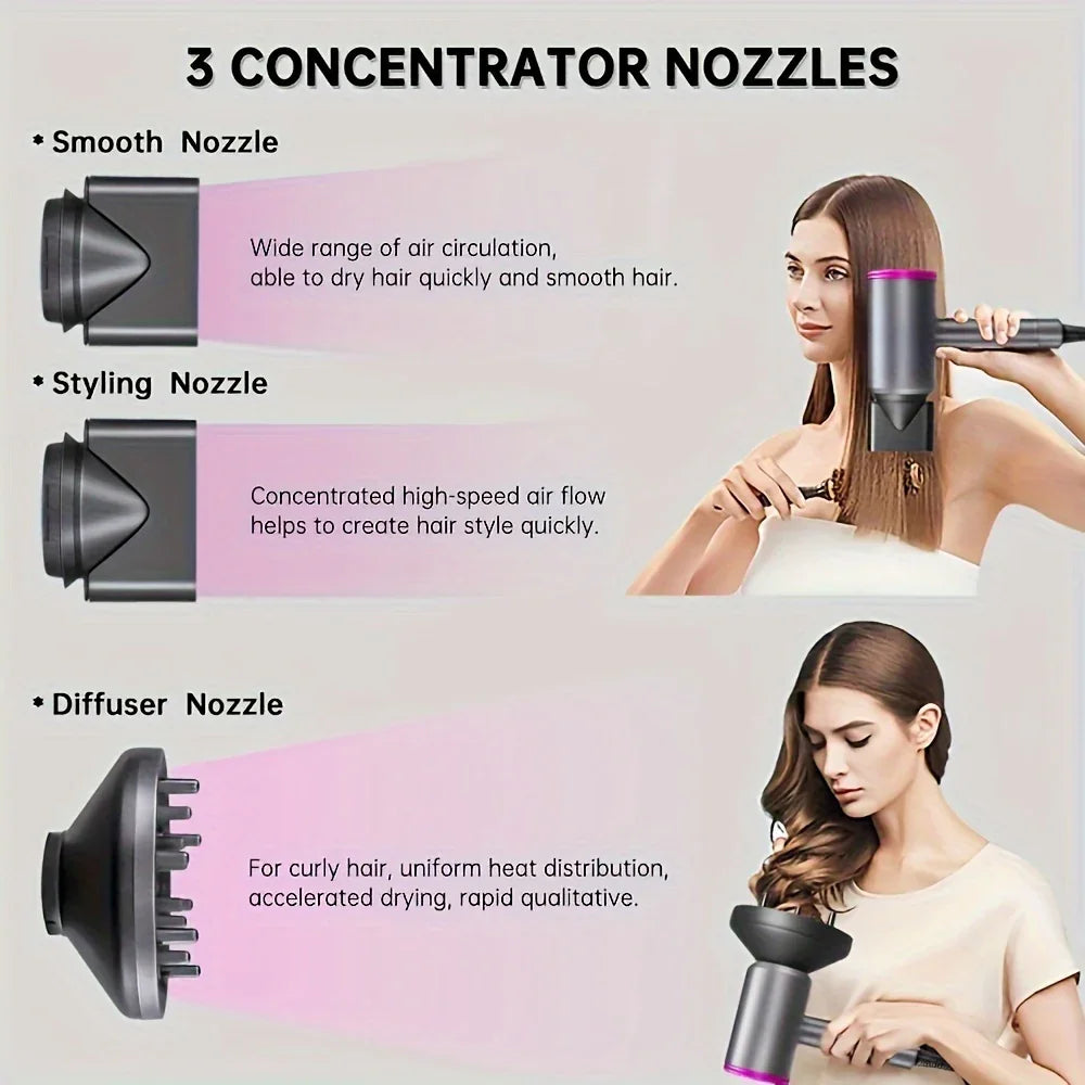 Professional Hair Dryer With Diffuser Ionic Conditioning - Powerful, Fast Hairdryer Blow Dryer, AC Motor Heat Hot And Cold Wind Constant Temperature Hair Care Without Damaging Hair