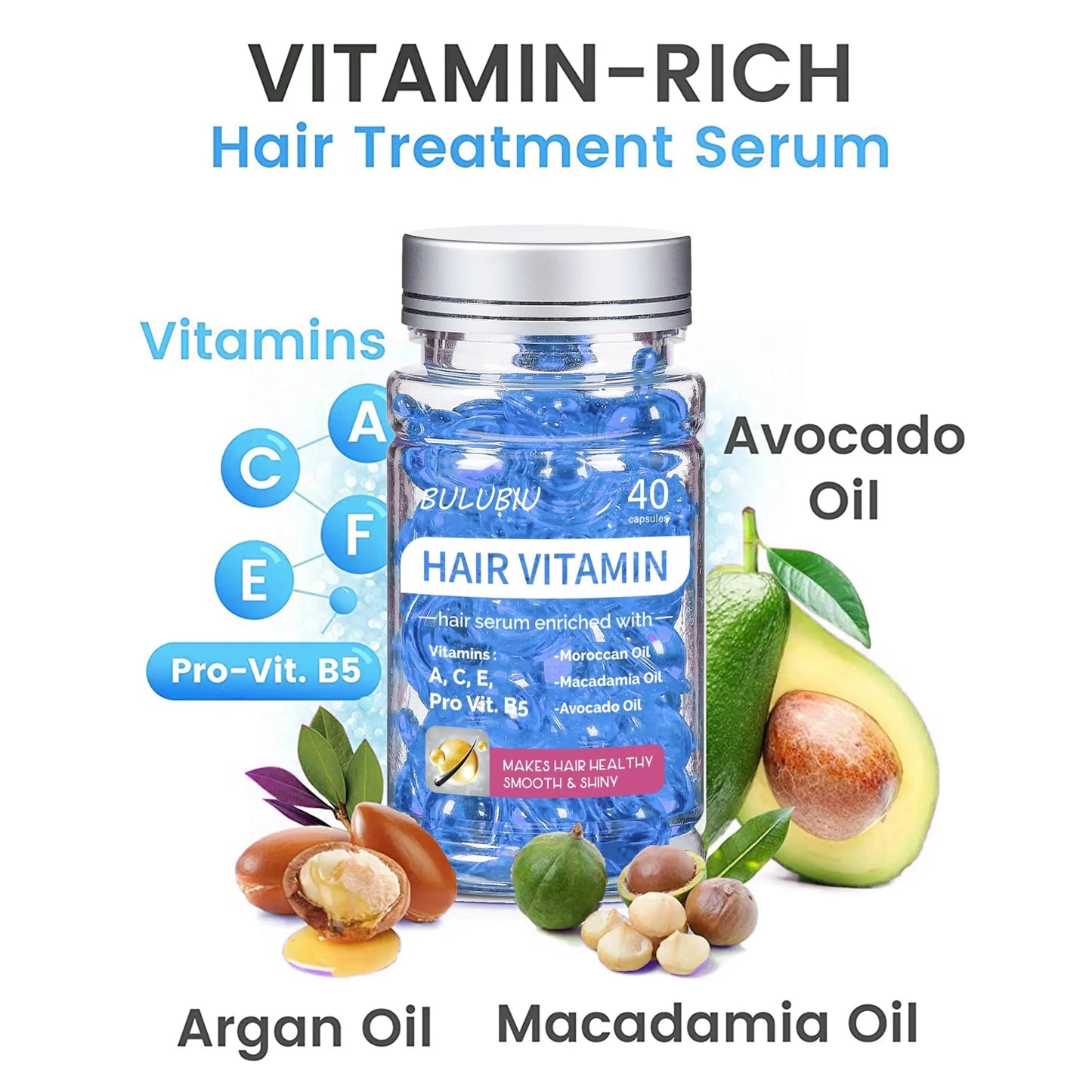 40 Capsules Hair Repair Oil with Vitamins a C E & B5 Hydrating Smoothing No-Rinse Serum for All Hair Types Unisex Adult