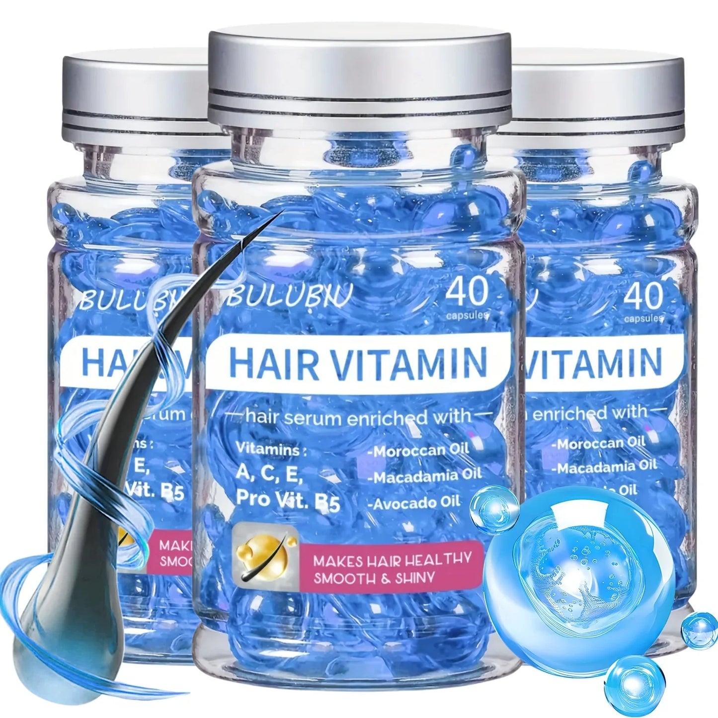 40 Capsules Hair Repair Oil with Vitamins a C E & B5 Hydrating Smoothing No-Rinse Serum for All Hair Types Unisex Adult