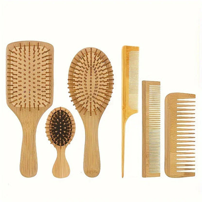 Bamboo Hair Brush Set – 6pc Eco Hair Care Kit for All Hair Types